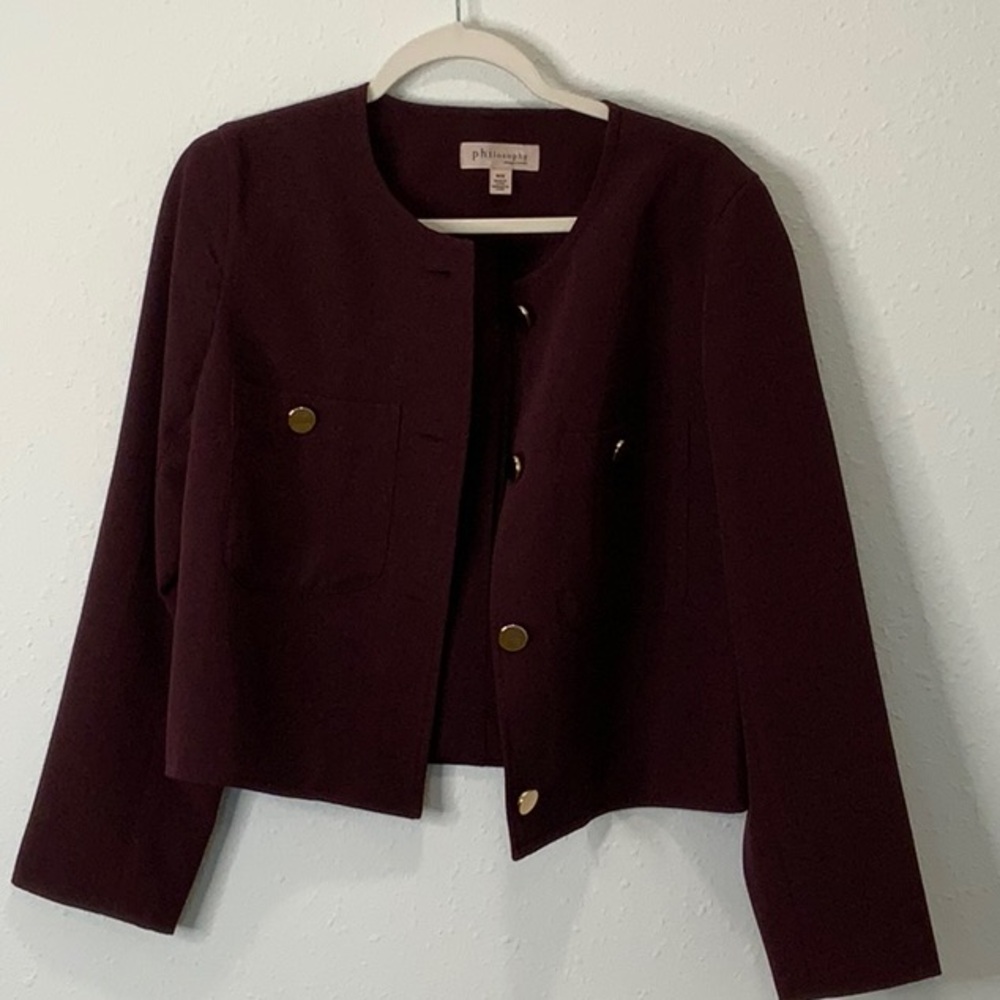 Philosophy Deep Burgundy Blazer with Gold Accents - Picture 6 of 8